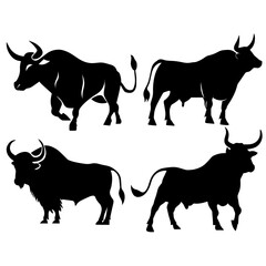 bull vector silhouette illustration pack, bull vector art black color