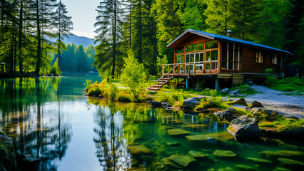 Obraz premium wooden house in the lake