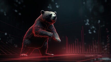 Abstract red bear forex chart. Dark background. Financial concept. Generative AI