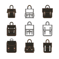 Set of work bag icons travel bag school illustration Aigenerative