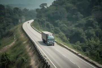 A massive truck zooms along the highway. Generative AI