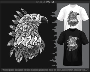 Monochrome Eagle head mandala arts isolated on black and white t shirt.