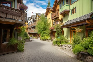 Scenic place with a vibrant atmosphere nestled in Whistler village, British Columbia, Canada. Generative AI