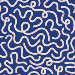 Brush, marker drawn bold doodle lines seamless pattern. Abstract modern geometric wavy ornament background