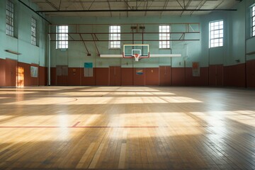 Floor for various sports in a vintage gym. Generative AI