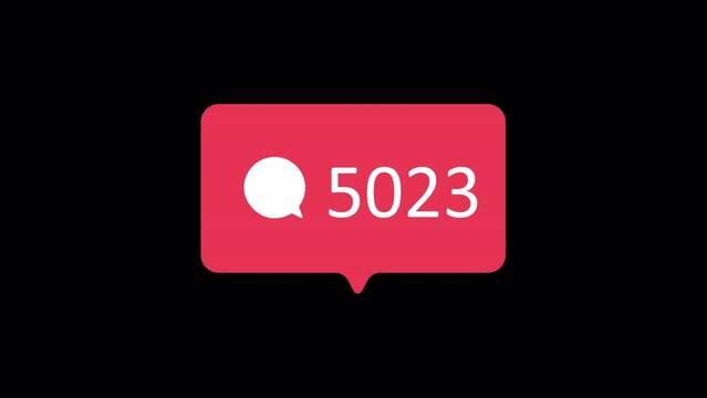Animation of social media messages notification icon on transparent background alpha channel