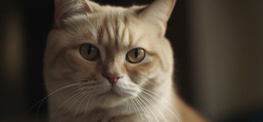 A stunning red cat, adorned with lush fur and captivating green eyes, fixated its gaze on the camera.