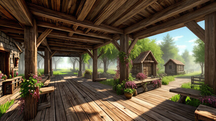 Rustic concept background photorealistic architectural fantasy outdoor environment