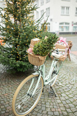 bicycle with Christmas gifts in the street