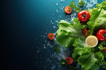 Vegetables on a copy space background, top view. generative AI