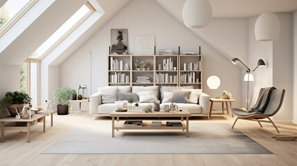 Scandinavian interior style: Natural Materials, Simple Furniture, Cozy Textiles, Natural Lights, Green Plants, Decorative Details, Warm Lighting.

Generative AI