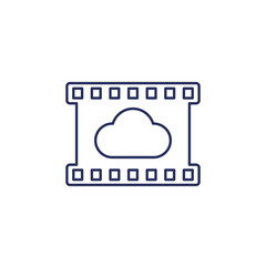video in cloud line icon with film strip