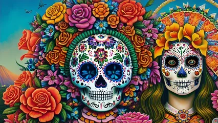 Rolgordijnen Schedel Day of the Dead, remembering the departed, charming festivity full of color background