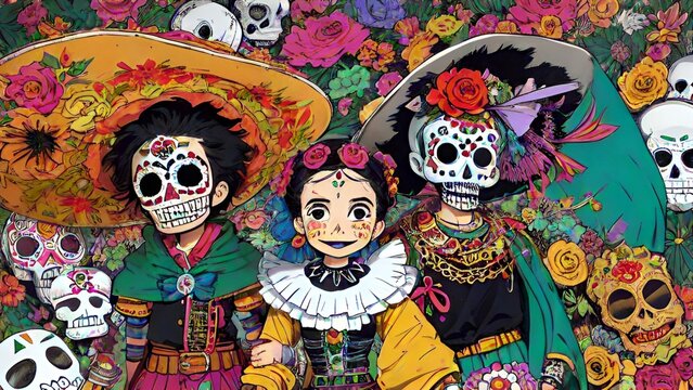 Day of the Dead, remembering the departed, charming festivity full of color background