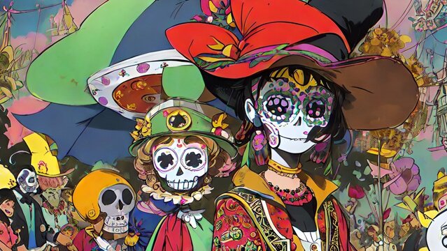 Day of the Dead, remembering the departed, charming festivity full of color background