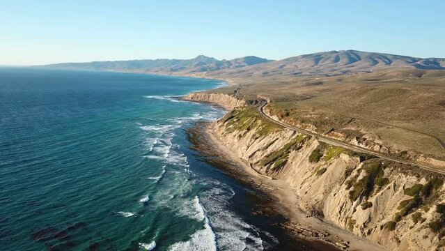 4K Video of California PCH coast with cliff and beaches