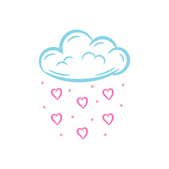 Love rain heart shape from cloud hand drawn vector doodle drawing illustration