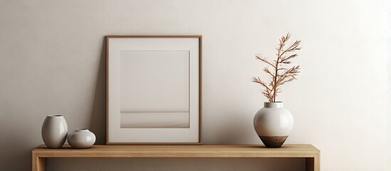 Rendering a three dimensional visual representation of a living room with wall decor such as a vase and picture frame