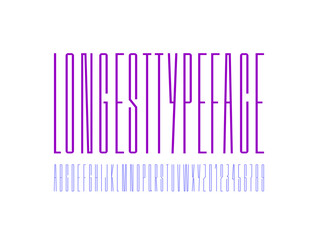 Longest font, ultra tall alphabet, high letters and numbers, vector illustration 10EPS