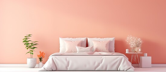 Scandinavian themed a sleek coral bedroom with minimalist decor