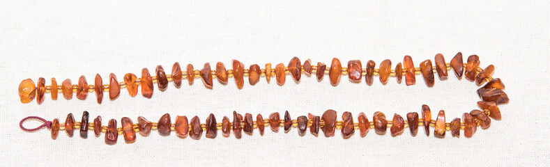 Jewelry made of natural amber stones. Selective focus.
