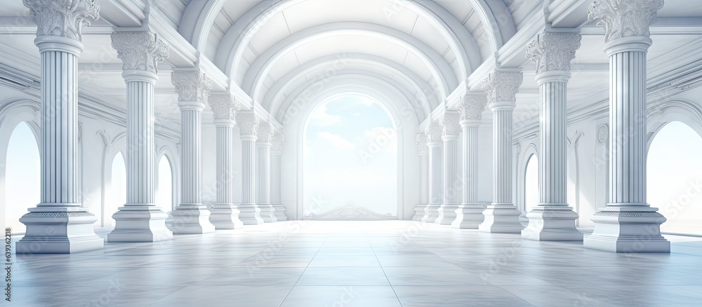 Aufkleber Architectural experience empty room with abstract design wide hall with columns and balks