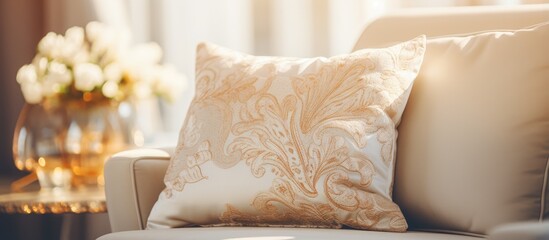 Vintage Light filter enhances the beauty of luxury pillow on sofa in living room interior