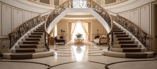 Custom designed luxury stair hall in a sophisticated residence