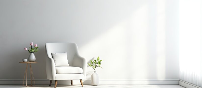 Scandinavian interior design of minimalist white room with armchair illustration
