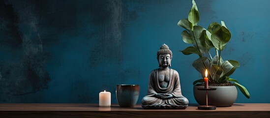Buddha statue as interior design detail in contemporary home - obrazy, fototapety, plakaty