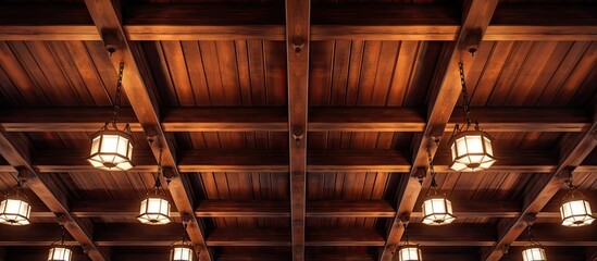 Wooden ceiling with lamps in view