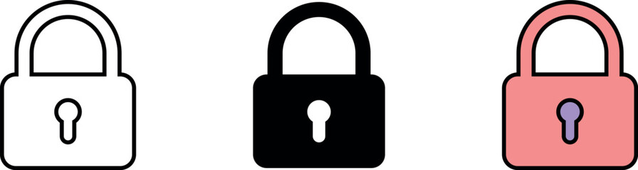 Lock icon set collection. Padlock icons lined, isolated and colored version. Vector ilustration
