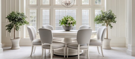 Upscale home with circular dining surface and white seats