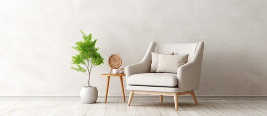 Scandinavian style illustration of a modern white room with an armchair