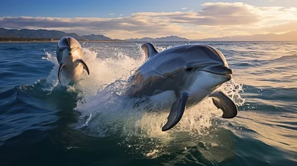 Rolgordijnen dolphin jumping in water © Nica