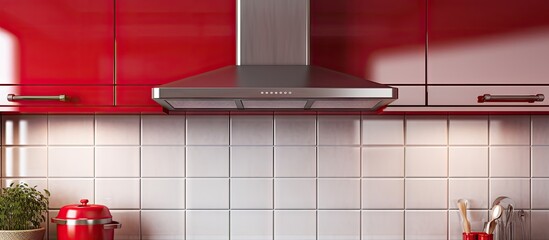 Modern red kitchen with dual metal ventilation
