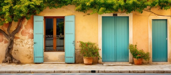 Fototapeta na wymiar Vibrant wall green door village in Provence