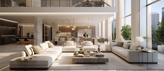 Obraz na płótnie Canvas Modern living room within a high end apartment featuring an open design