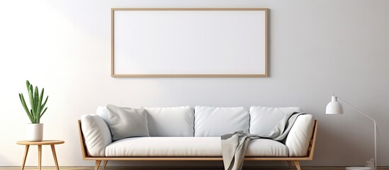 Scandinavian style mock up poster frame in modern interior background