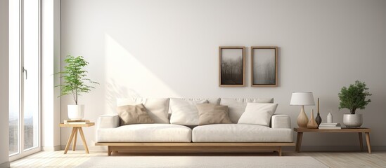 Scandinavian style illustration of a white living room with a sofa