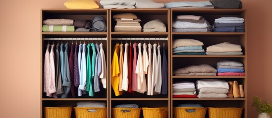 Tidy closet with clean clothing piles