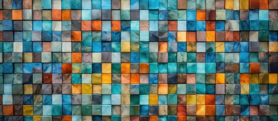 Fototapeta premium Multi colored mosaic wall tile for copying space backdrop