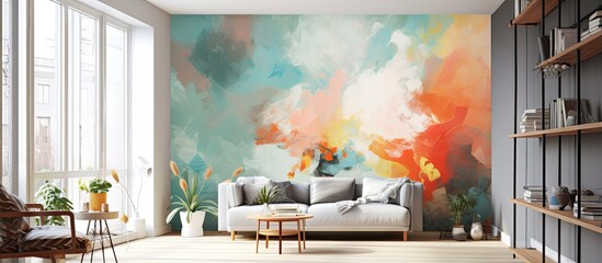 home background design with oil paint wall art