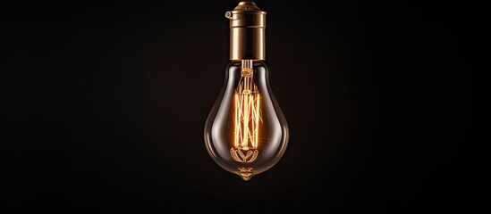 Glowing vintage light bulb on black background retro design LED lamps for loft and cafe