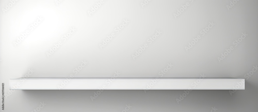 Poster two authentic white shelves fixed to the wall style equipment display mockup empty template for show