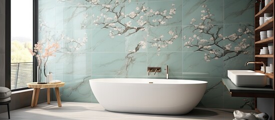 This design can be used for rooms and bathrooms with a focus on ceramic wall tiles
