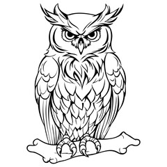 owl pencil drawing coloring book. Vector illustration