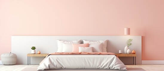 Scandinavian themed a sleek coral bedroom with minimalist decor