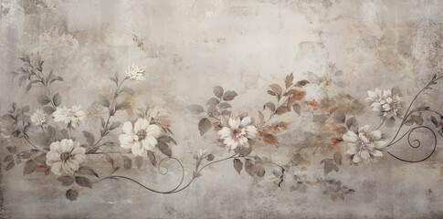 gray vintage retro pattern motif  floral wallpaper, shabby minimal theme, stone concrete background