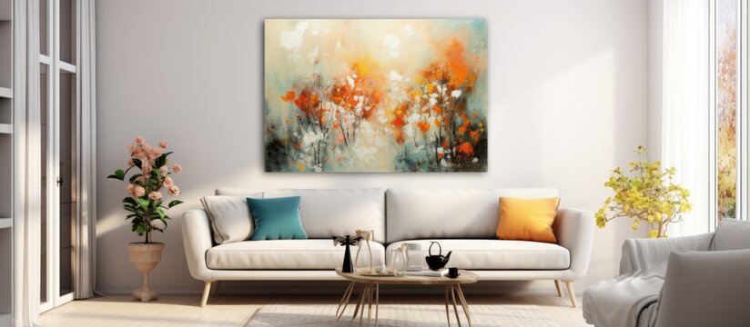 home background design with oil paint wall art